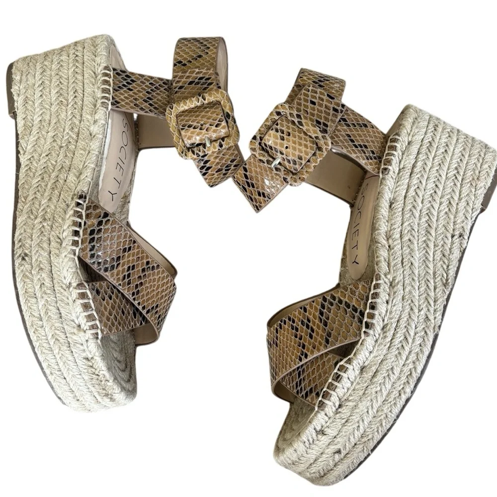 Sole Society Brown/Black Snakeskin Strappy Wedge Sandals 7